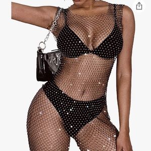 Black Mesh Rhinestone Dress